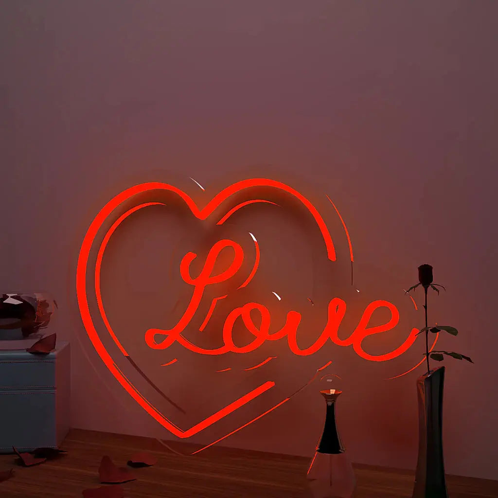 Love Text in Heart Neon LED Light DECORMANTRA