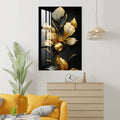 Classic Golden & Black Shade Floral Acrylic Wall Art DECORMANTRA