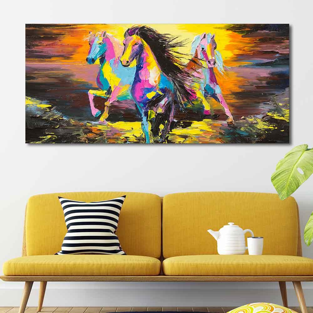 Running Horses Abstract Art Premium Canvas Wall Painting - Decor Mantra 