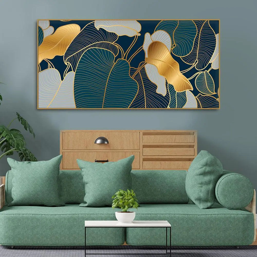 Luxury Golden Art Monstera Leaves Canvas wall Painting - Decor Mantra 