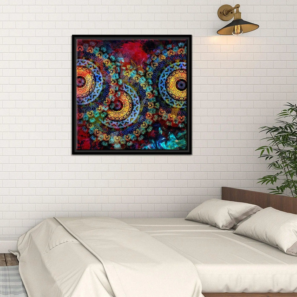 Mandala Art Dark Eyes Floating Canvas Wall Painting Frame - Decor Mantra 