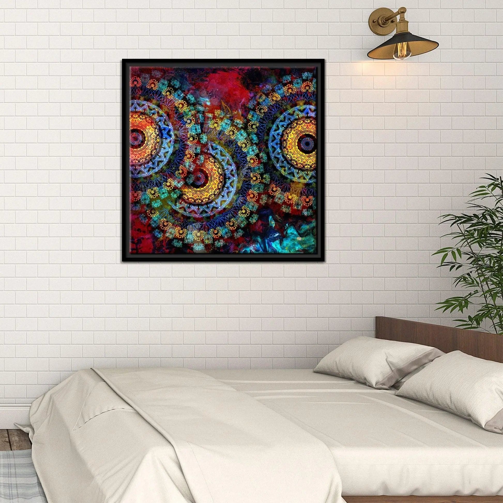 Mandala Art Dark Eyes Floating Canvas Wall Painting Frame - Decor Mantra 