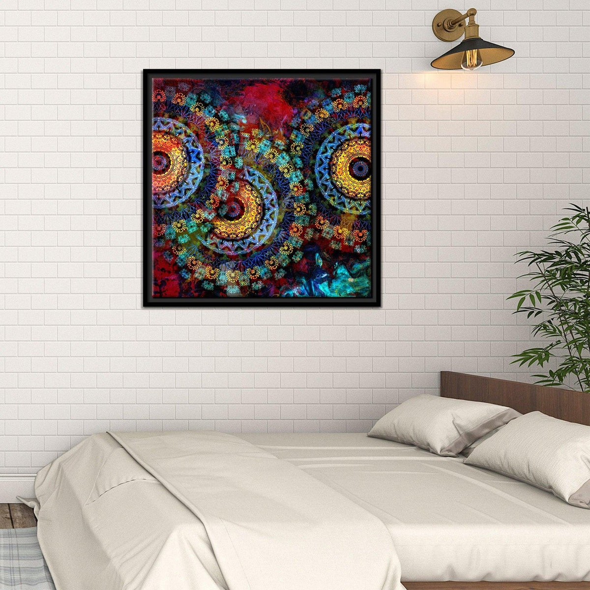 Mandala Art Dark Eyes Floating Canvas Wall Painting Frame - Decor Mantra 