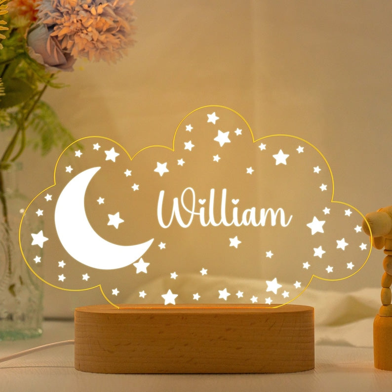 Personalized Night Light with Moon & Stars,Nursery Decor,Custom Name Light Night Gift,Kids Room Decor ,Personalized Gifts for Kids,Baby Gift