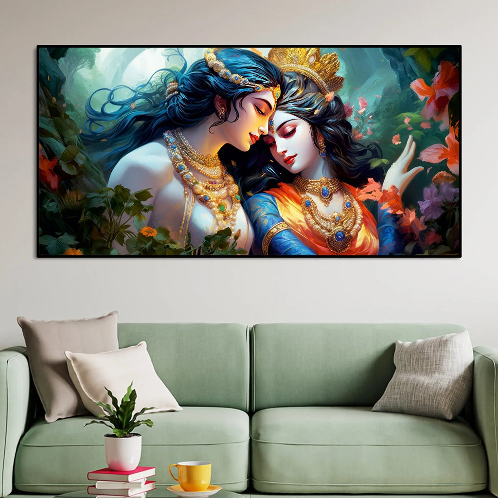Divine Luster Painting of Radha Krishna Canvas Wall Painting - Harshita Craft