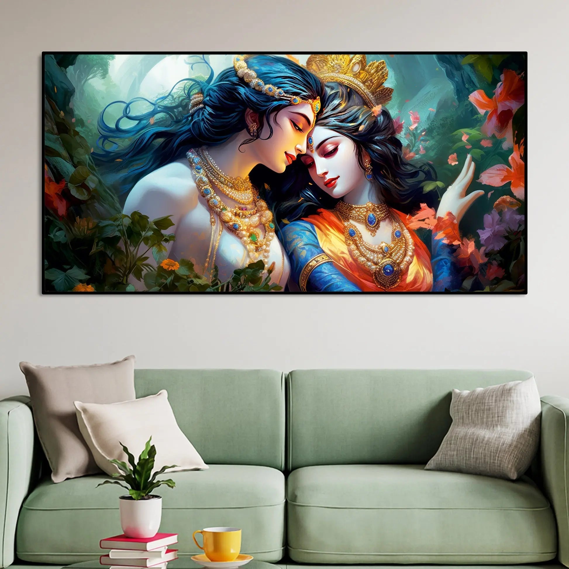 Divine Luster Painting of Radha Krishna Canvas Wall Painting - Harshita Craft