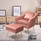 Peach Fluffy Super Comfy Luxury Velvet Accent Chair with Ottoman DECORMANTRA