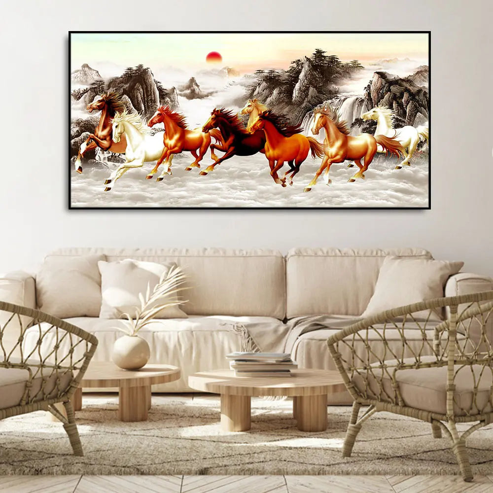 Beautiful Running Horses at Sunset Premium Canvas Wall Painting Decor Mantra