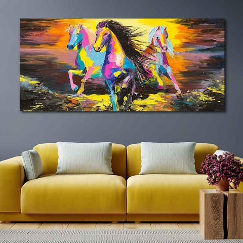 Running Horses Abstract Art Premium Canvas Wall Painting - Decor Mantra 