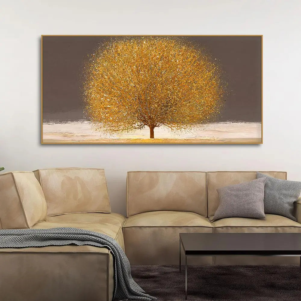 Golden Tree with Elements of gold textures Wall Painting - Decor Mantra 
