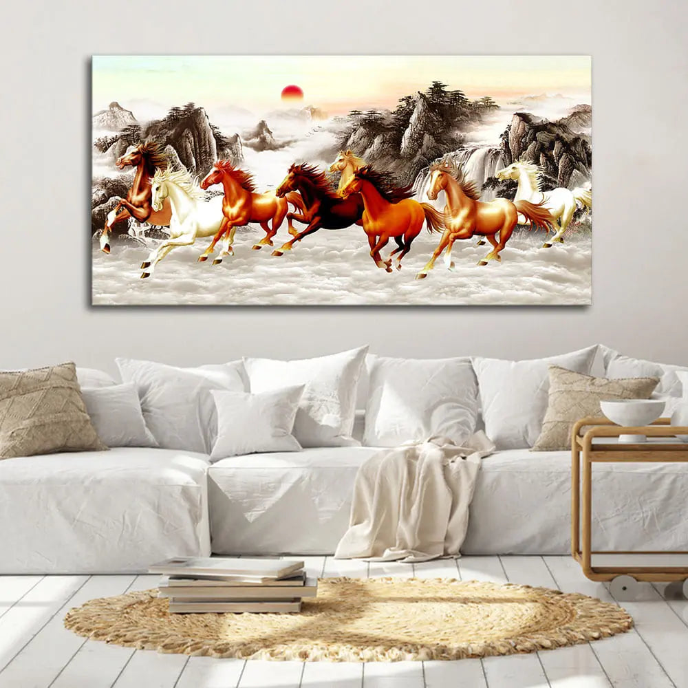 Beautiful Running Horses at Sunset Premium Canvas Wall Painting Decor Mantra