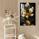 Classic Golden & Black Shade Floral Acrylic Wall Art DECORMANTRA
