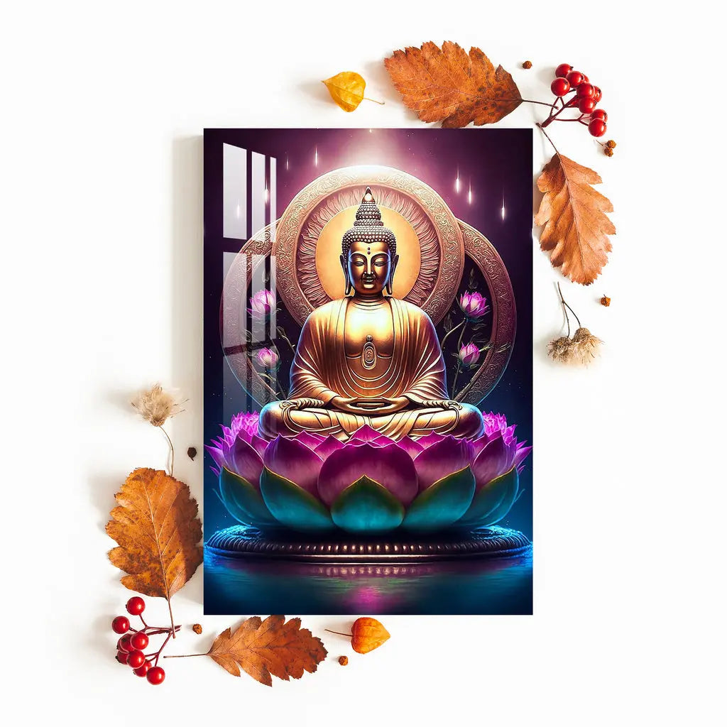Lord Buddha With Lotus Acrylic Wall Art DECORMANTRA