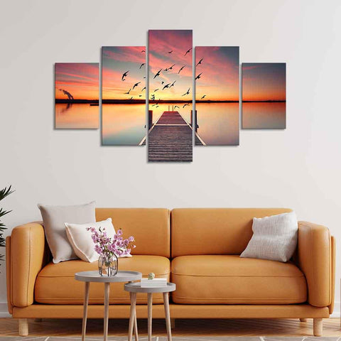 Premium Beautiful Sunset Horizon Canvas wall Painting of Five Pieces - Decor Mantra 