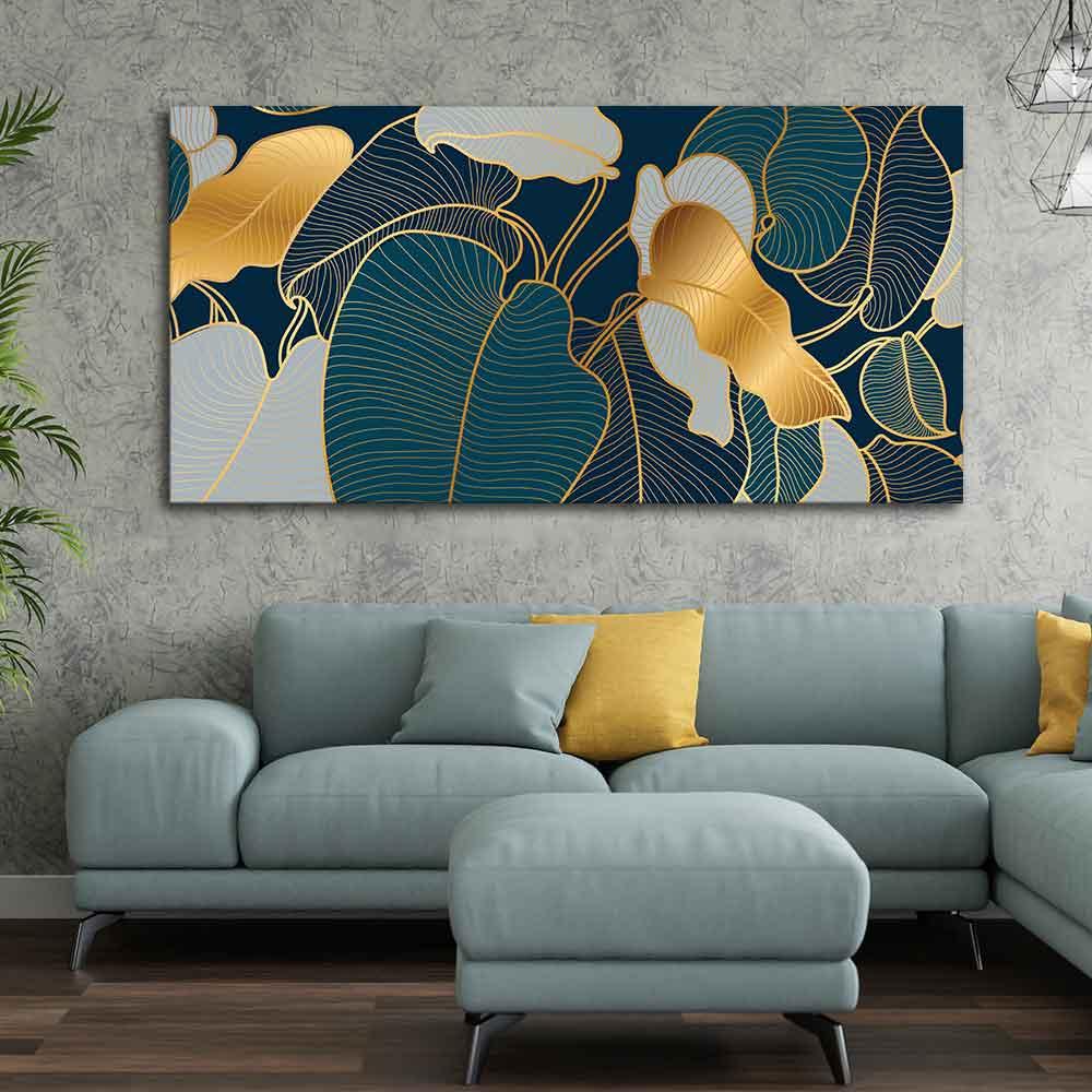 Luxury Golden Art Monstera Leaves Canvas wall Painting - Decor Mantra 