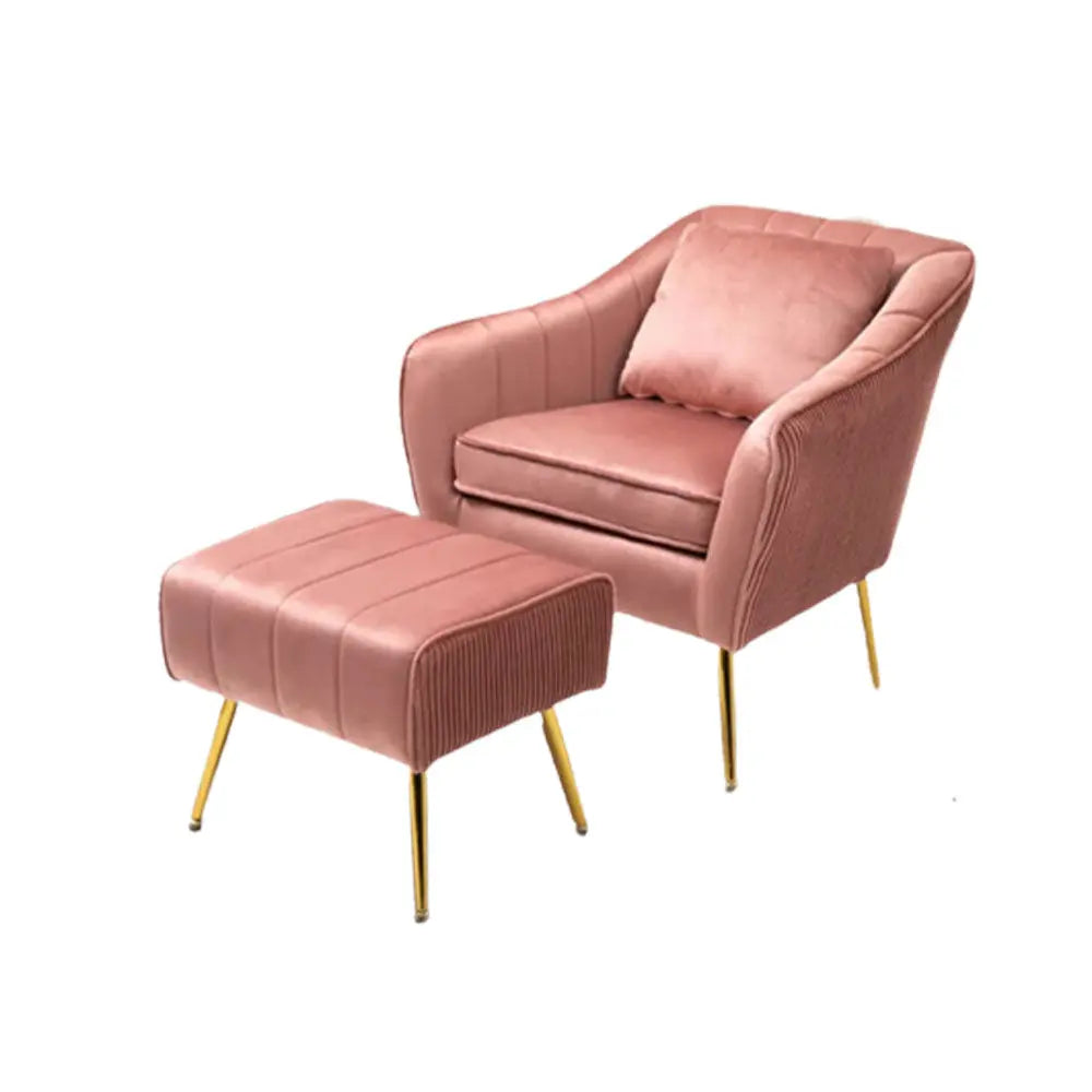 Peach Fluffy Super Comfy Luxury Velvet Accent Chair with Ottoman DECORMANTRA