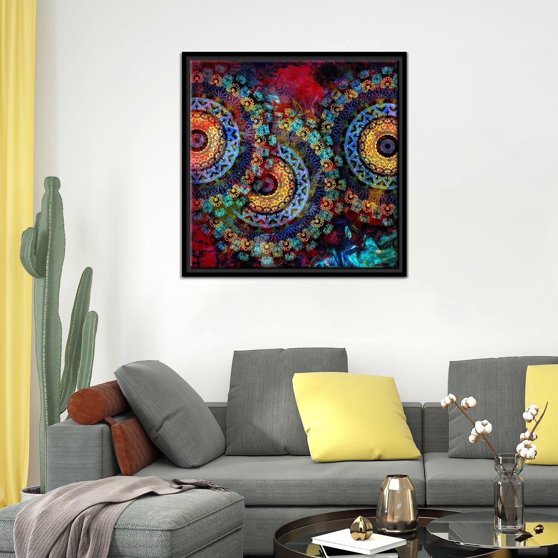Mandala Art Dark Eyes Floating Canvas Wall Painting Frame - Decor Mantra 