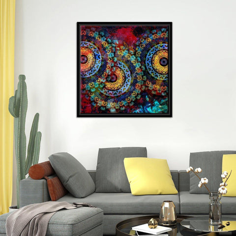 Mandala Art Dark Eyes Floating Canvas Wall Painting Frame - Decor Mantra 