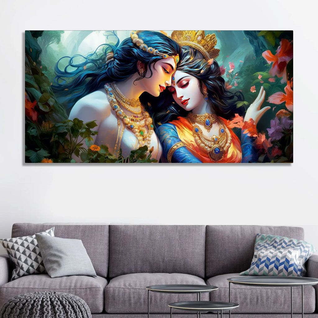 Divine Luster Painting of Radha Krishna Canvas Wall Painting - Harshita Craft