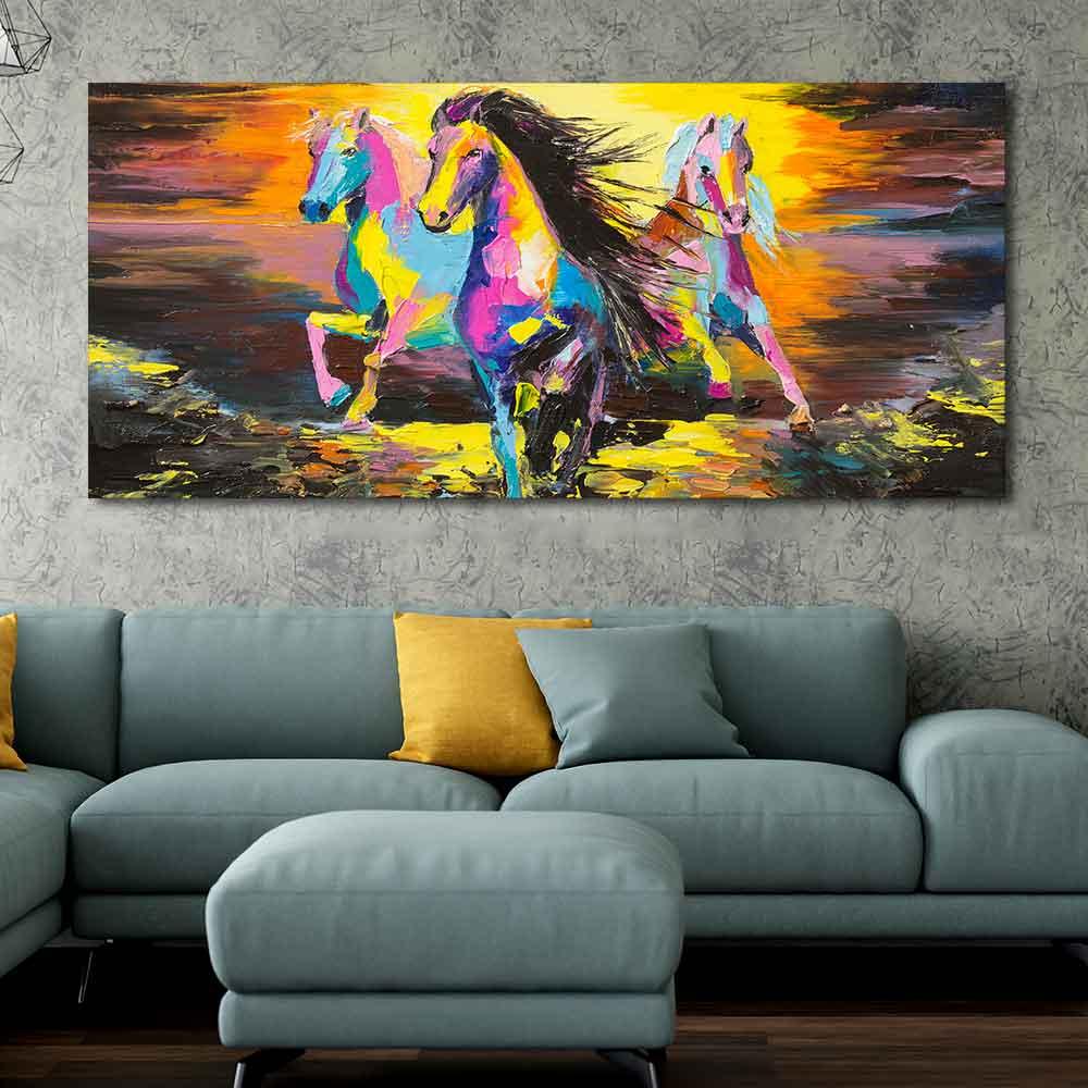 Running Horses Abstract Art Premium Canvas Wall Painting - Decor Mantra 