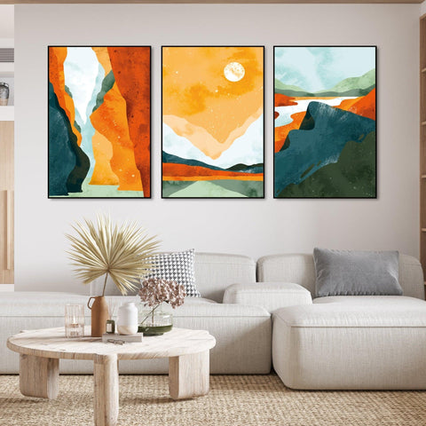 Abstract Art Landscape Floating Canvas Wall Painting Set of Three - Decor Mantra 