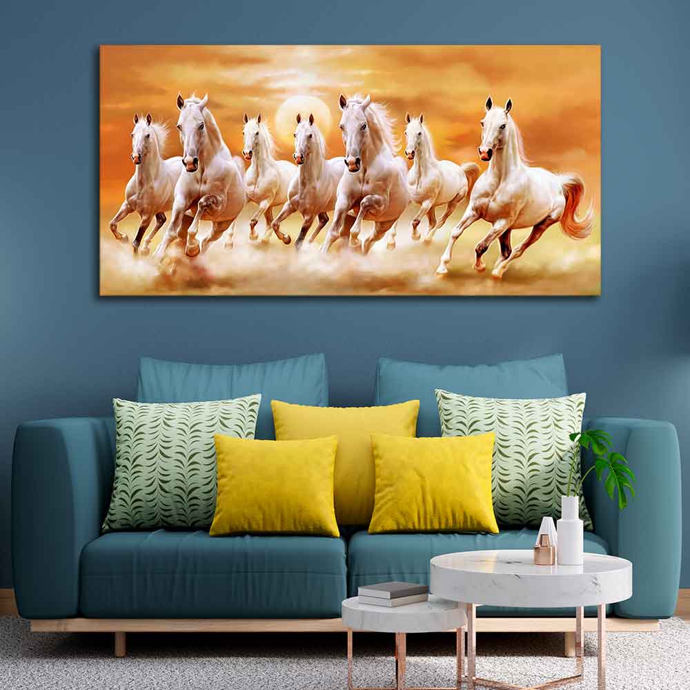 Beautiful Seven Running Horses Canvas Big Wall Painting - Harshita Craft