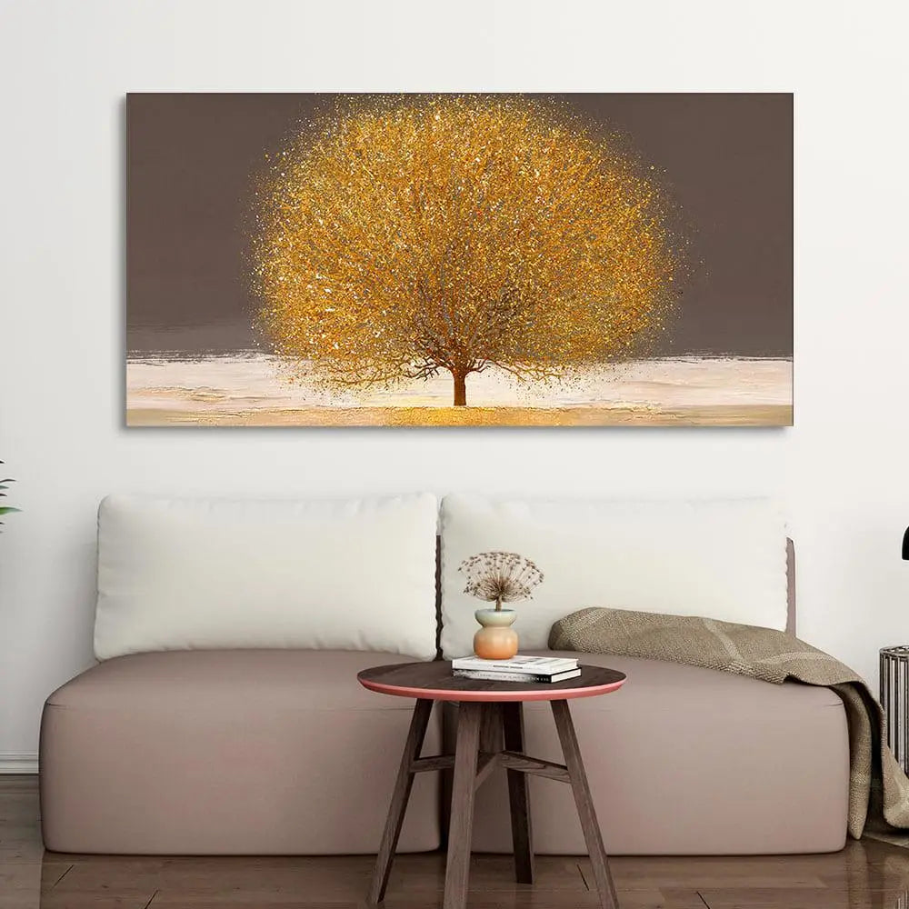 Golden Tree with Elements of gold textures Wall Painting - Decor Mantra 
