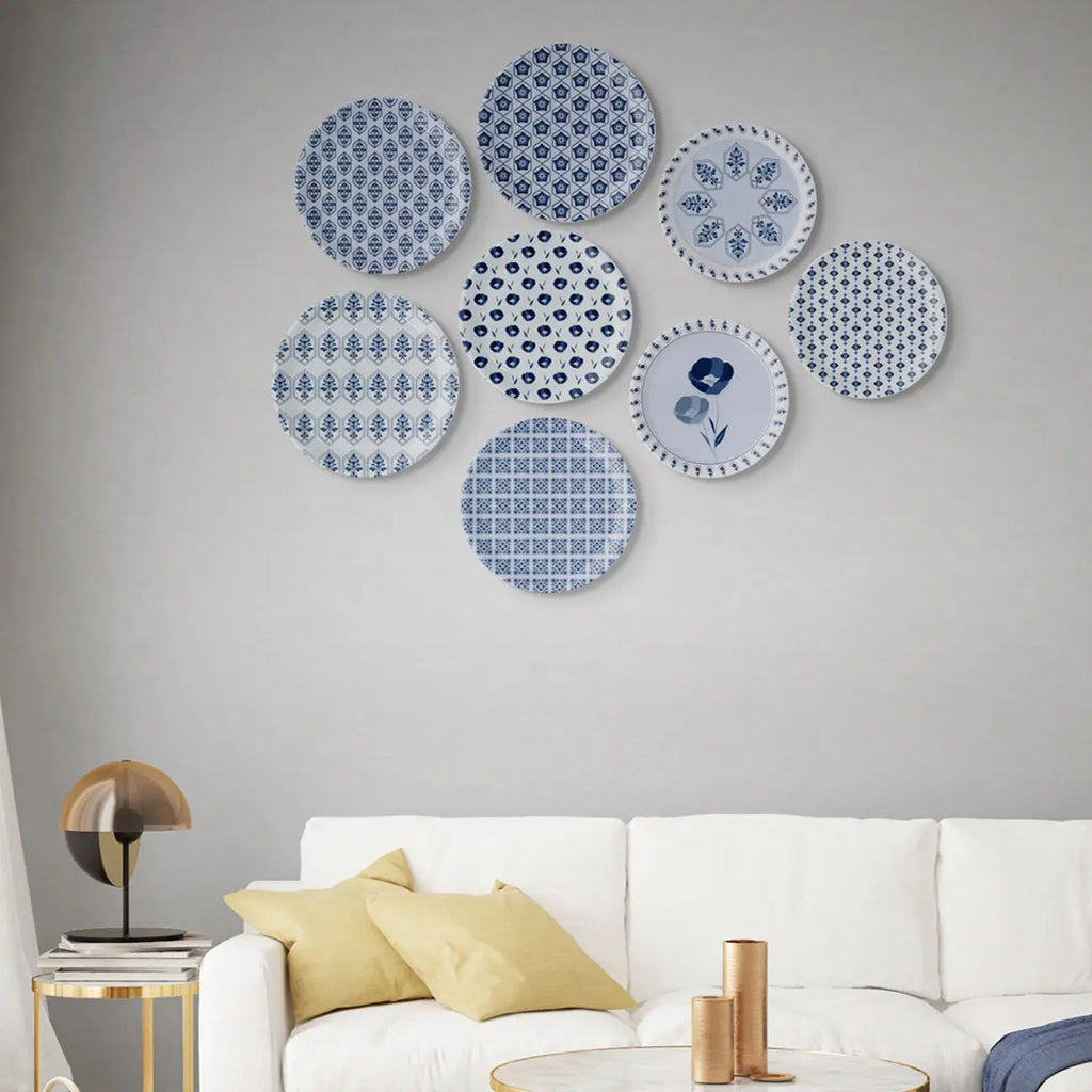 Abstract Geometry in Everyday Art Blue Pottery Inspired jaali symmetry floral plate - Harshita Craft