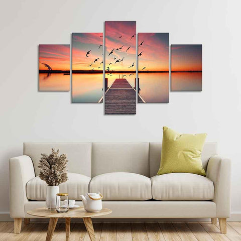 Premium Beautiful Sunset Horizon Canvas wall Painting of Five Pieces - Decor Mantra 