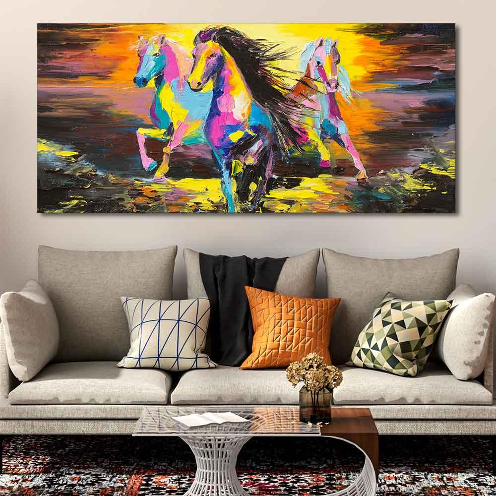 Running Horses Abstract Art Premium Canvas Wall Painting - Decor Mantra 