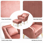 Peach Fluffy Super Comfy Luxury Velvet Accent Chair with Ottoman DECORMANTRA