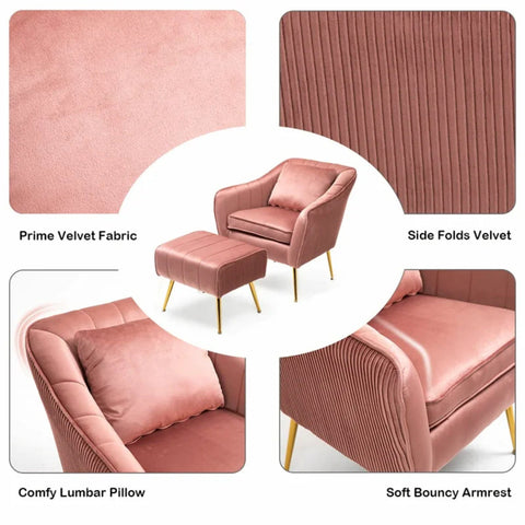 Peach Fluffy Super Comfy Luxury Velvet Accent Chair with Ottoman