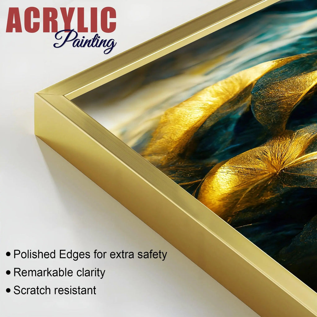 Golden Dreamy Flower Acrylic Floating Wall Painting Set of 2 - Decor Mantra 