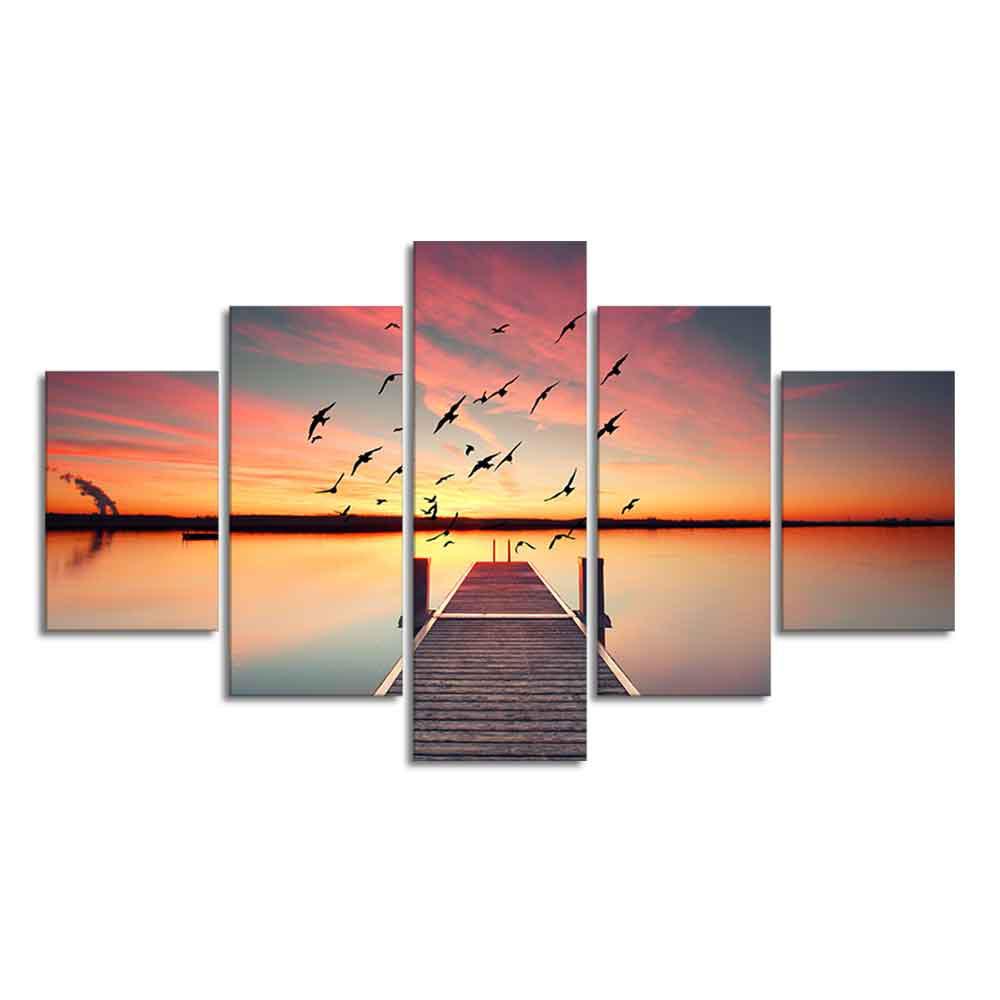 Premium Beautiful Sunset Horizon Canvas wall Painting of Five Pieces - Decor Mantra 