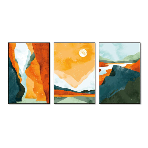 Abstract Art Landscape Floating Canvas Wall Painting Set of Three - Decor Mantra 