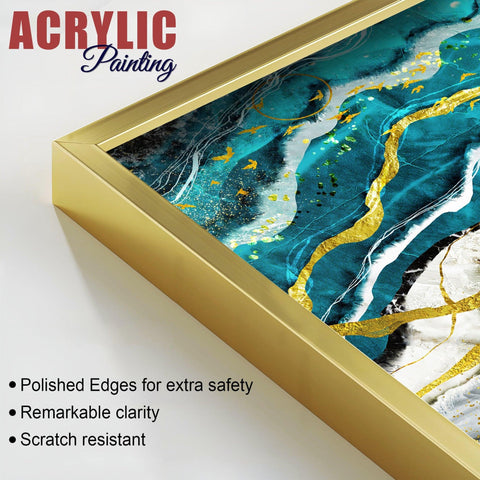 Modern Turquoise Blue Waves Artistic Art Acrylic Floating Wall Painting Set Of 2 - Decor Mantra 