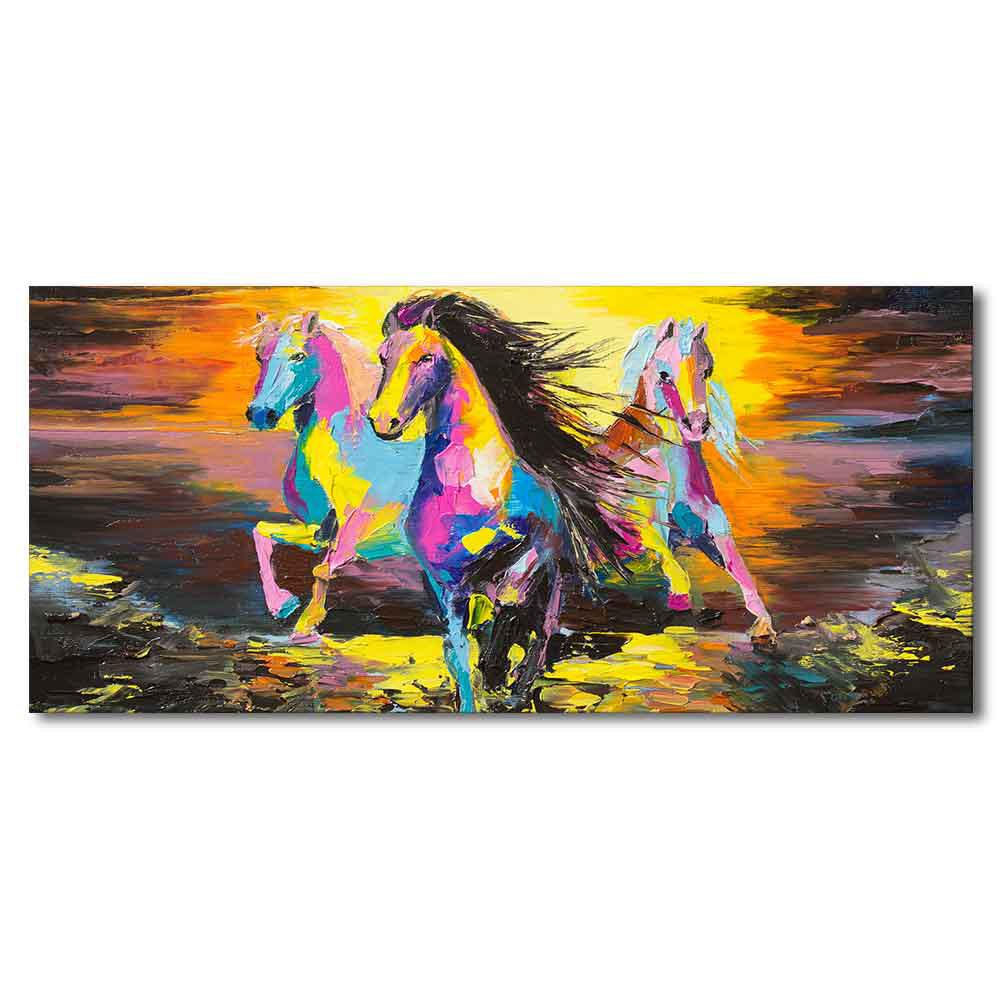 Running Horses Abstract Art Premium Canvas Wall Painting - Decor Mantra 