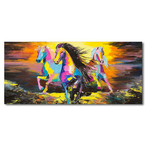 Running Horses Abstract Art Premium Canvas Wall Painting - Decor Mantra 