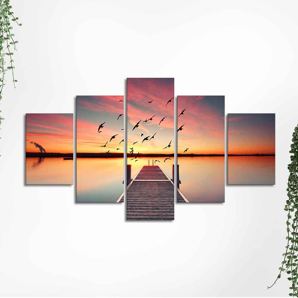 Premium Beautiful Sunset Horizon Canvas wall Painting of Five Pieces - Decor Mantra 