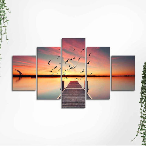 Premium Beautiful Sunset Horizon Canvas wall Painting of Five Pieces - Decor Mantra 