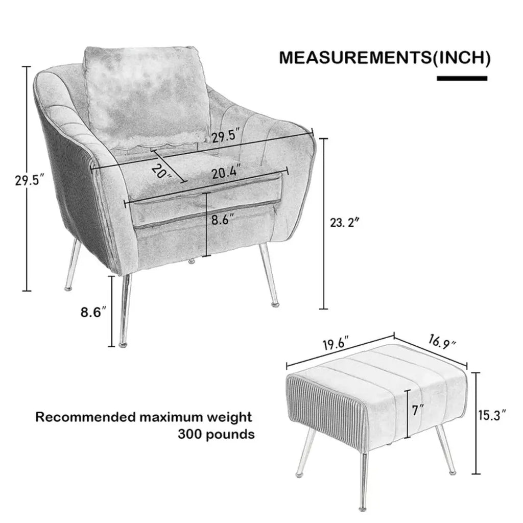 Peach Fluffy Super Comfy Luxury Velvet Accent Chair with Ottoman DECORMANTRA