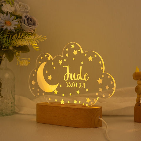 Personalized Night Light with Moon & Stars,Nursery Decor,Custom Name Light Night Gift,Kids Room Decor ,Personalized Gifts for Kids,Baby Gift