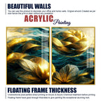 Golden Dreamy Flower Acrylic Floating Wall Painting Set of 2 - Decor Mantra 