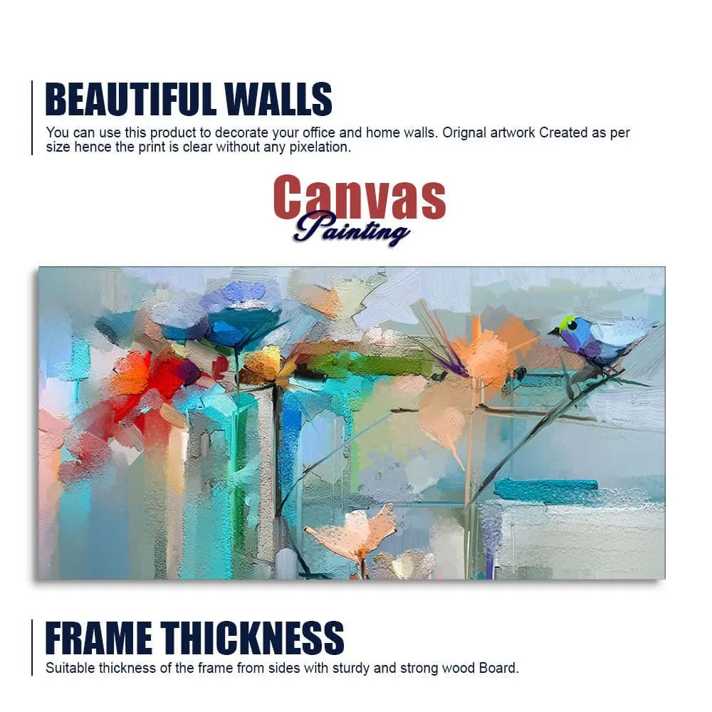 Abstract Colorful Canary Bird with Flowers Canvas Wall Painting - Decor Mantra 
