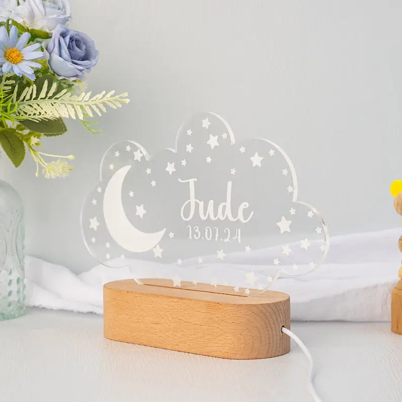 Personalized Night Light with Moon & Stars,Nursery Decor,Custom Name Light Night Gift,Kids Room Decor ,Personalized Gifts for Kids,Baby Gift - Harshita Craft