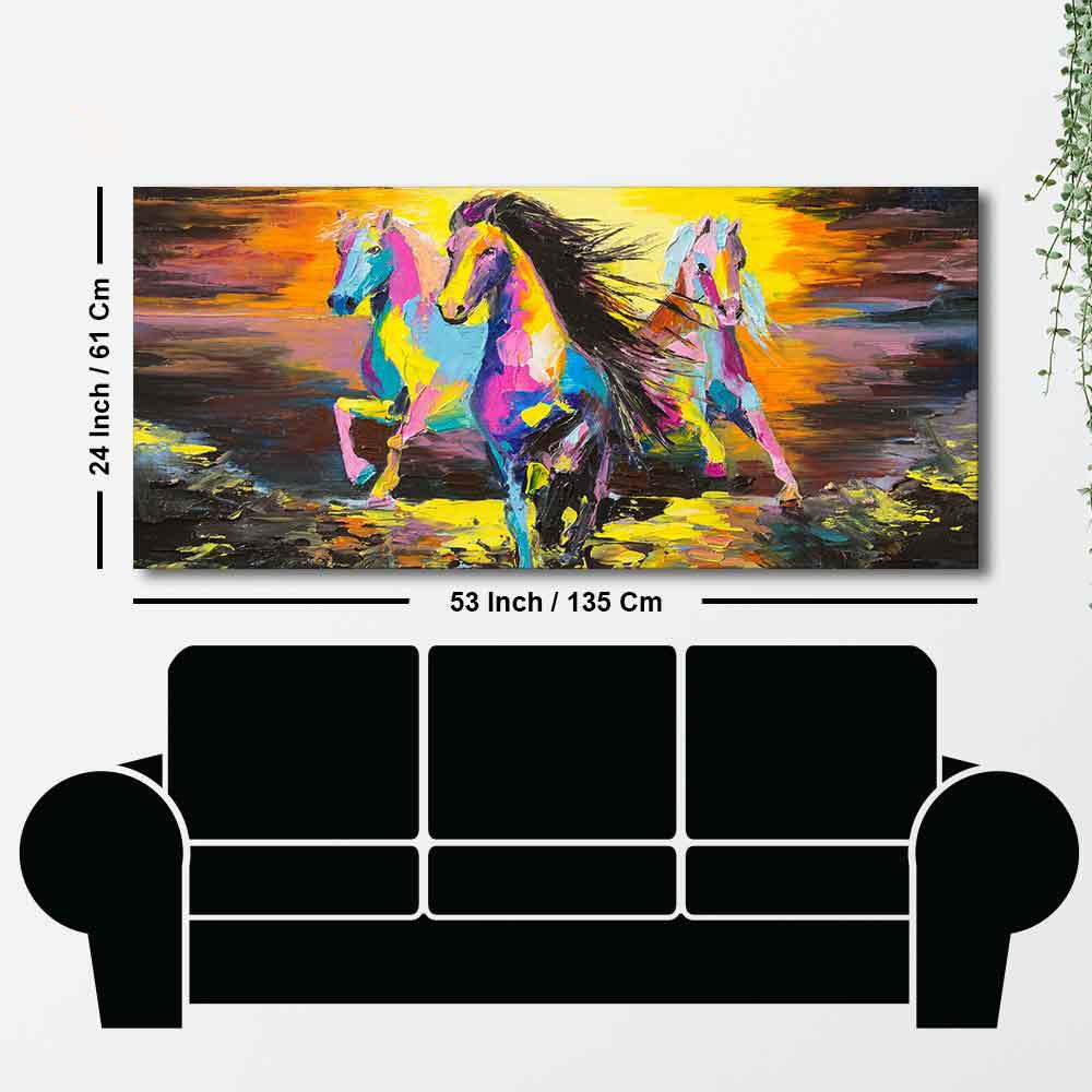 Running Horses Abstract Art Premium Canvas Wall Painting - Decor Mantra 