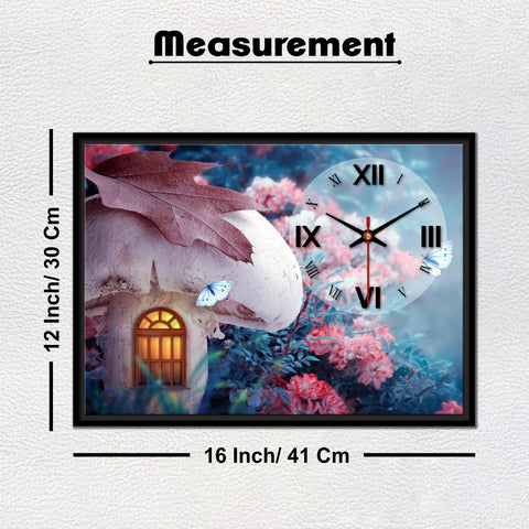Floating Frame Mashroom House Wall Painting with Clock - Decor Mantra 