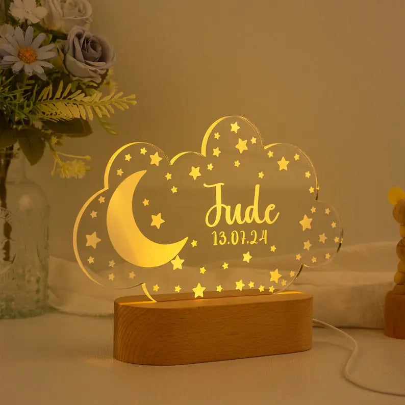 Personalized Night Light with Moon & Stars,Nursery Decor,Custom Name Light Night Gift,Kids Room Decor ,Personalized Gifts for Kids,Baby Gift - Harshita Craft