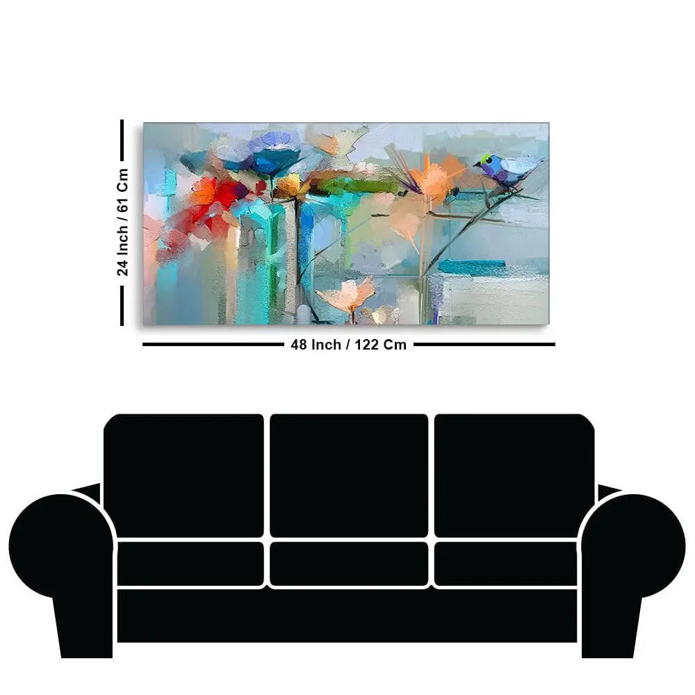 Abstract Colorful Canary Bird with Flowers Canvas Wall Painting - Decor Mantra 