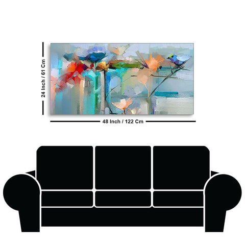 Abstract Colorful Canary Bird with Flowers Canvas Wall Painting - Decor Mantra 